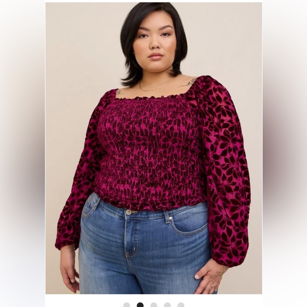 Torrid Burgundy Velvet Smocked Blouse